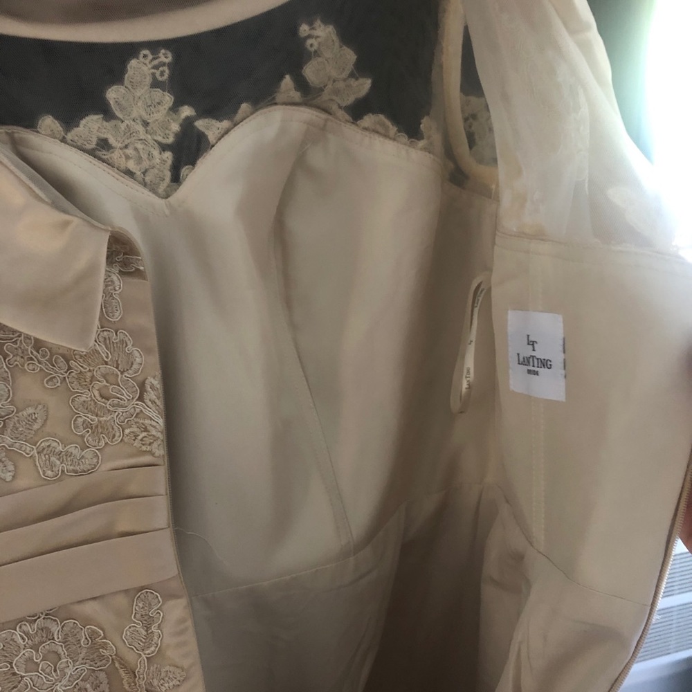Beautiful Champagne colored Lace and satin dress - Picture 2 of 6